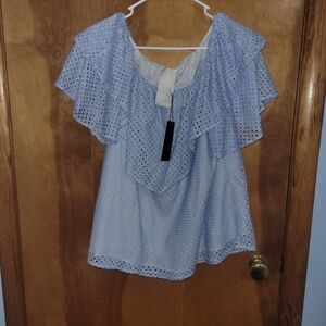 Heather Light Blue Eyelet Blouse